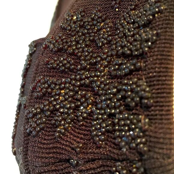 CACHE Stretch sleeveless cut out mesh maxi evening dress beaded comfy brown 8 - Picture 8 of 16